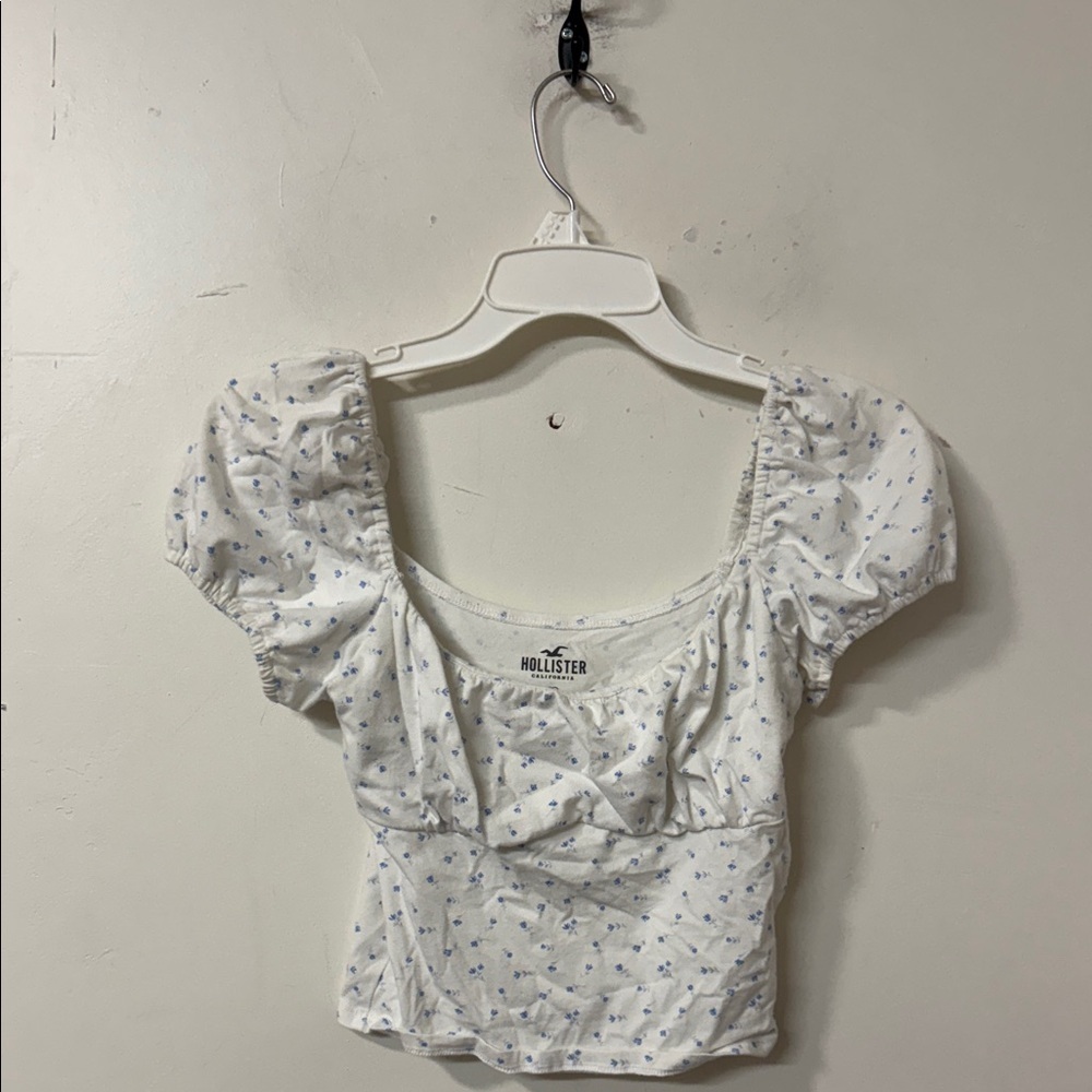 Hollister White and Blue Floral Top